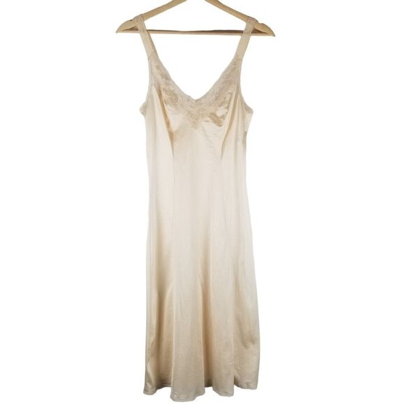 Maidenform Other - VINTAGE Maidenform Slip Womens Small 4 Beige Lace Midi Satin Dress USA Retro 60s